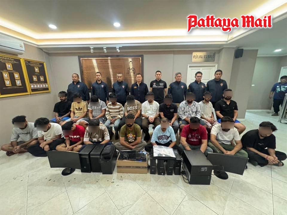 Indian online scam gang busted in Pattaya, 19 arrested and dozens of devices seized - Pattaya Mail