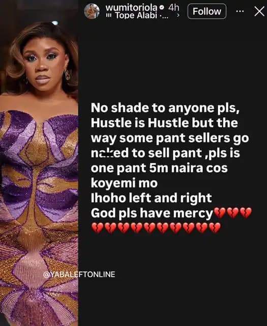 “Is One Pant ₦5 Million?” — Wumi Toriola Calls Out ‘Overexposure’ in Online Fashion Marketing