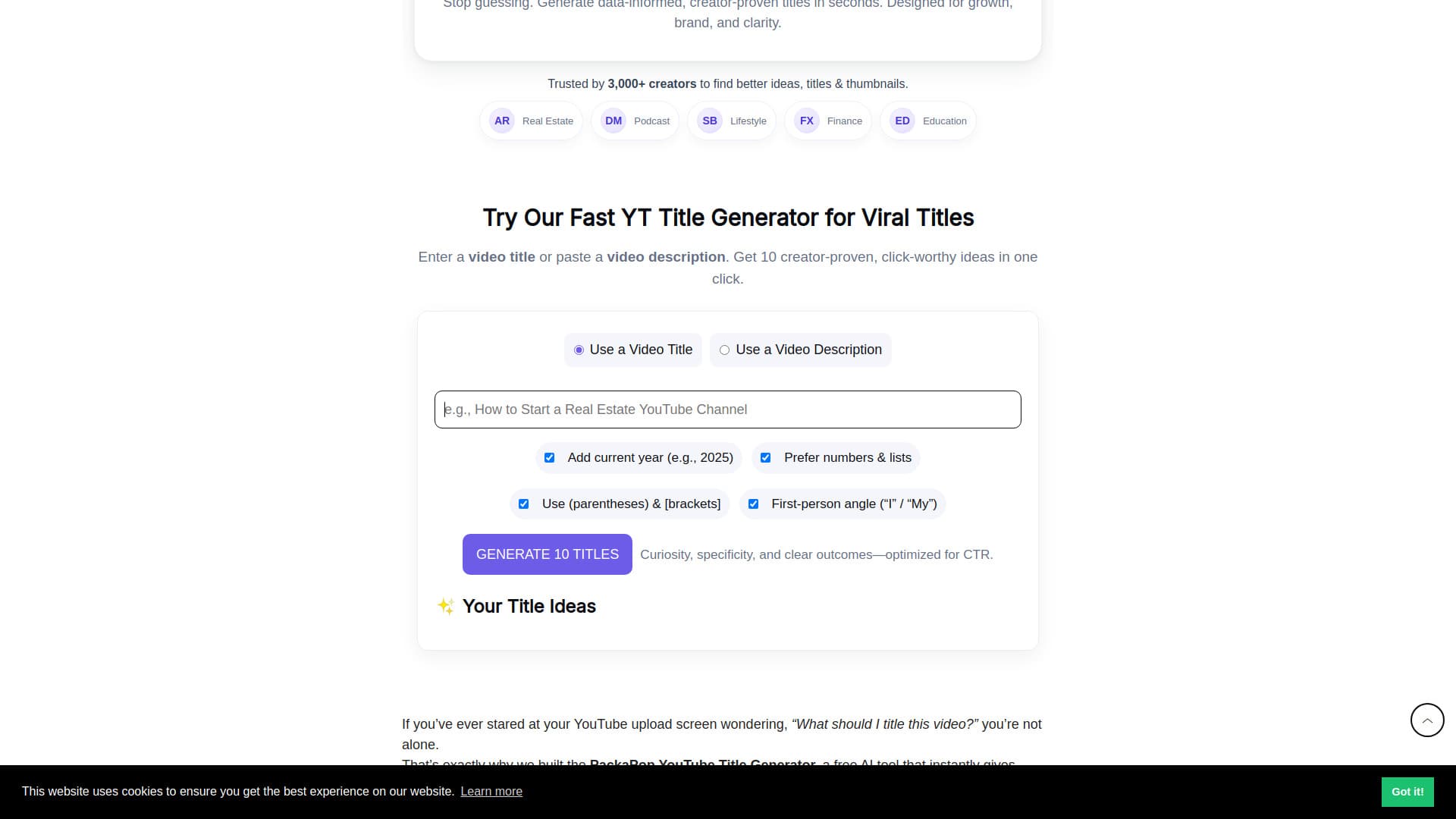 AI Youtube Title Generator With Emojis – Packapop