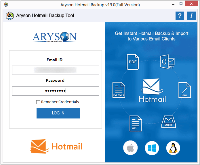 Aryson Hotmail Backup Tool