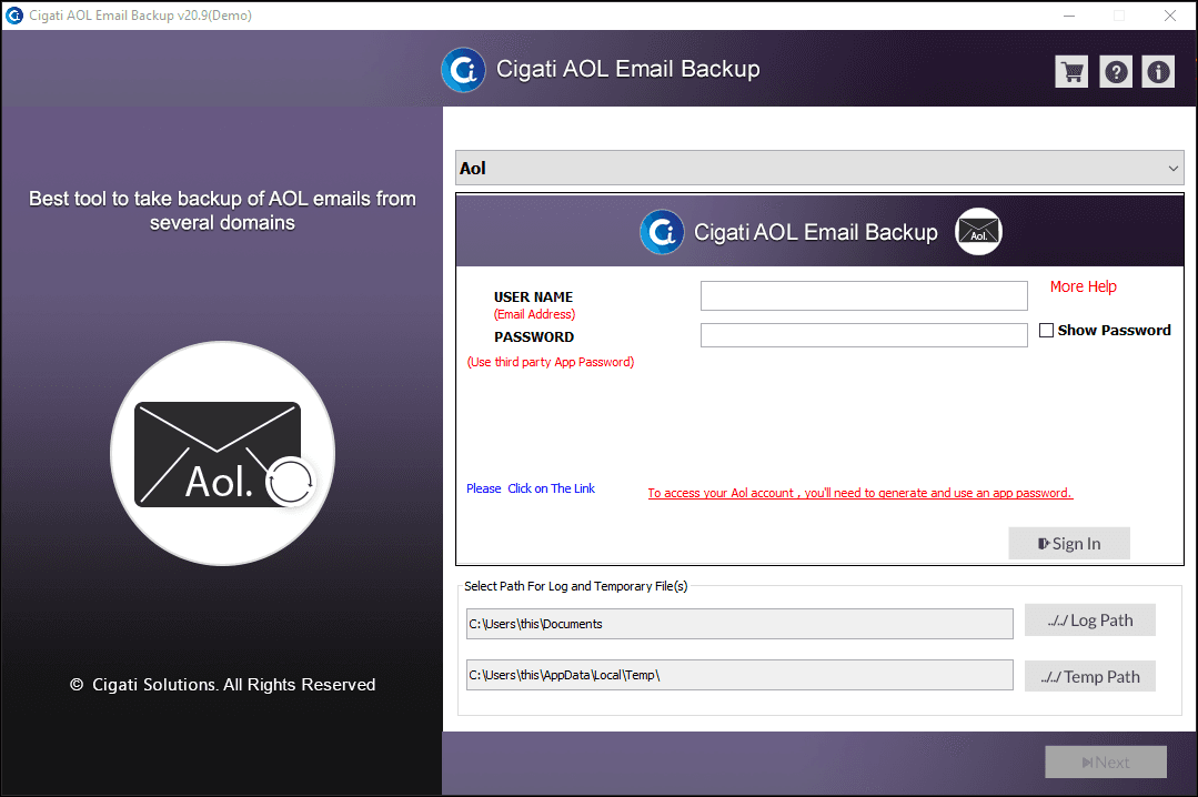 Cigati AOL Backup Tool