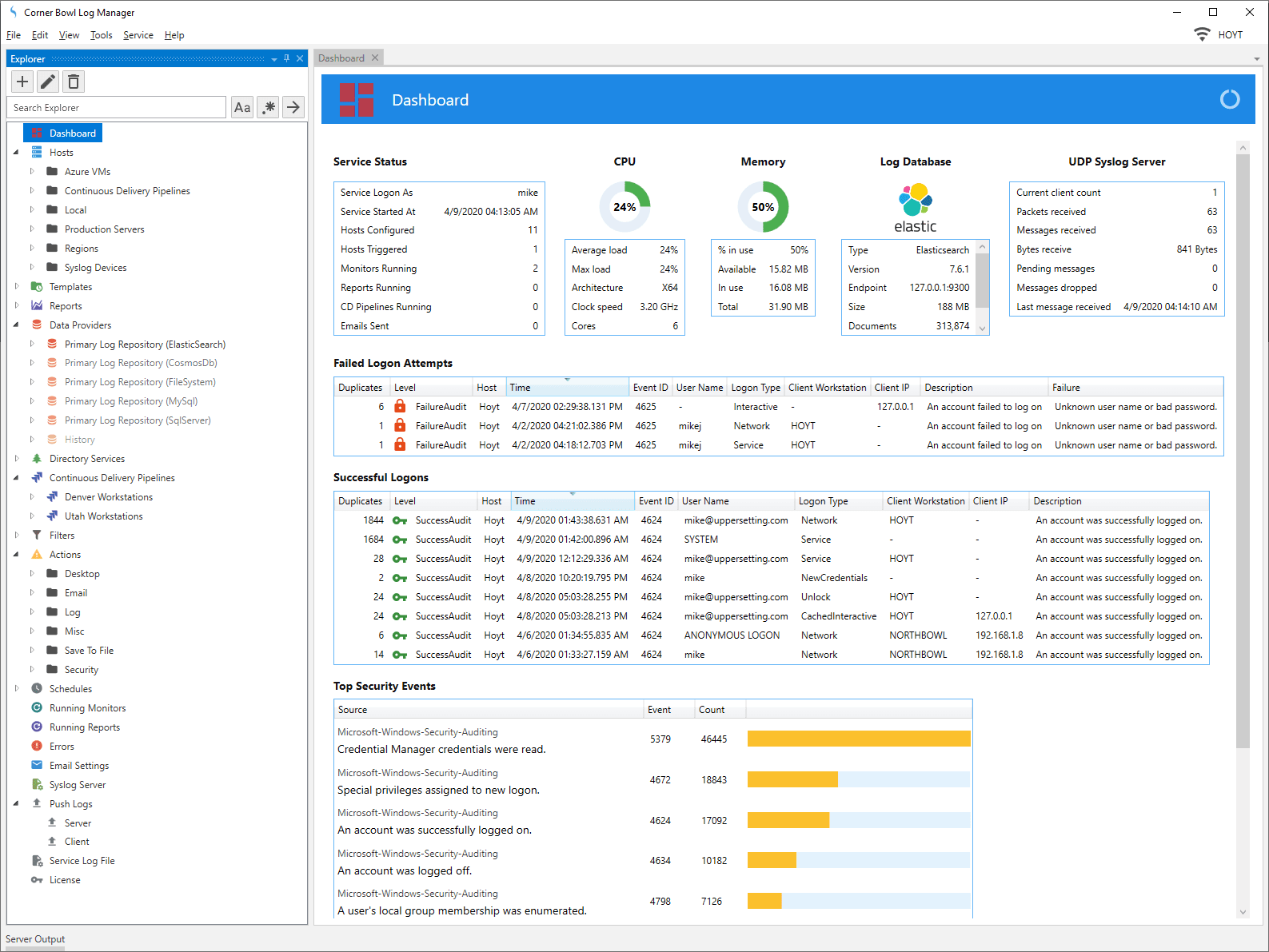 Corner Bowl Event Log Manager
