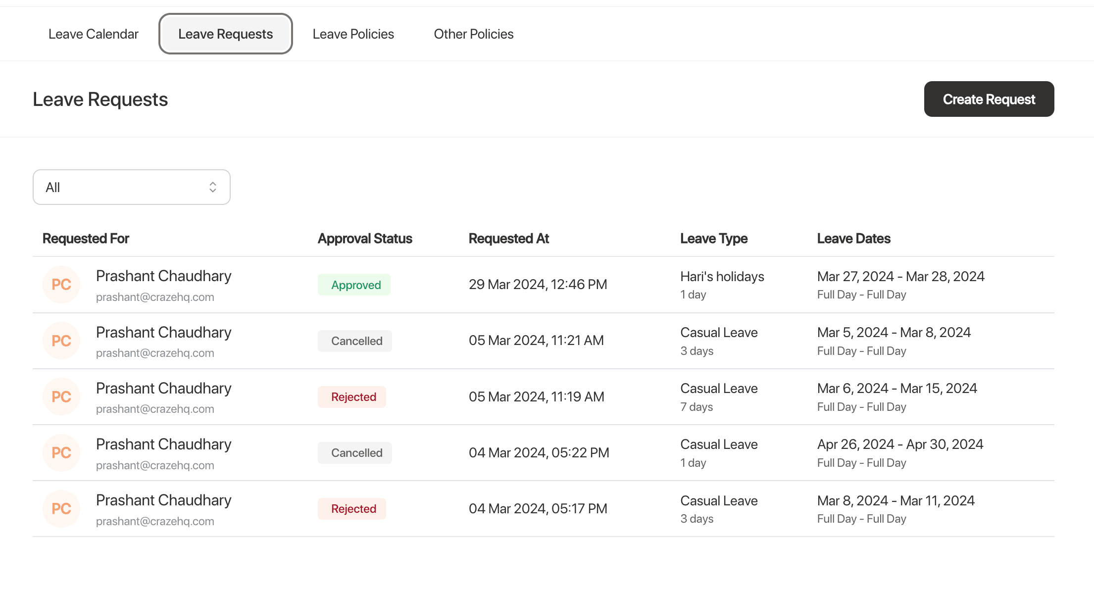 Craze Leave Management System