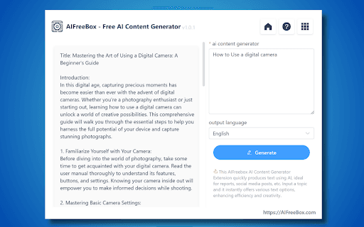 Free AI Content Generator Tool - Aifreebox