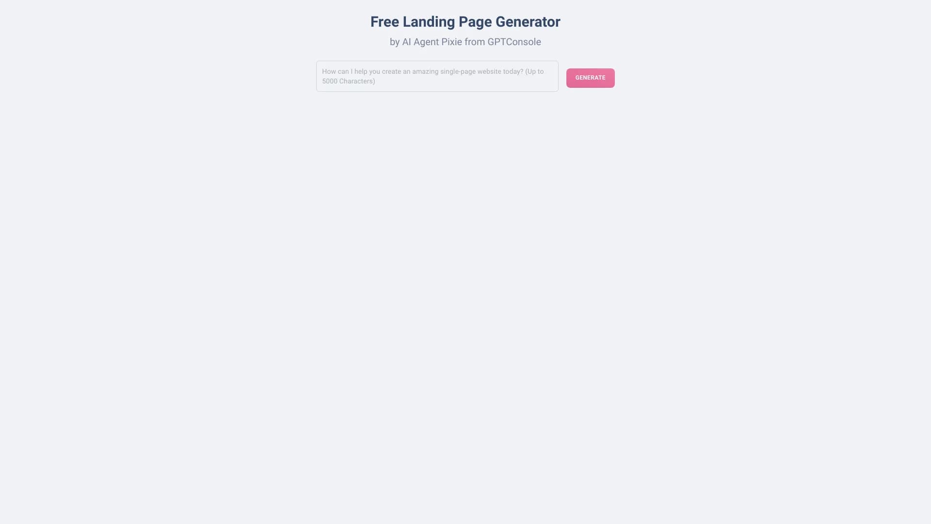 GPTConsole AI Agent PIXIE Landing Page Generator