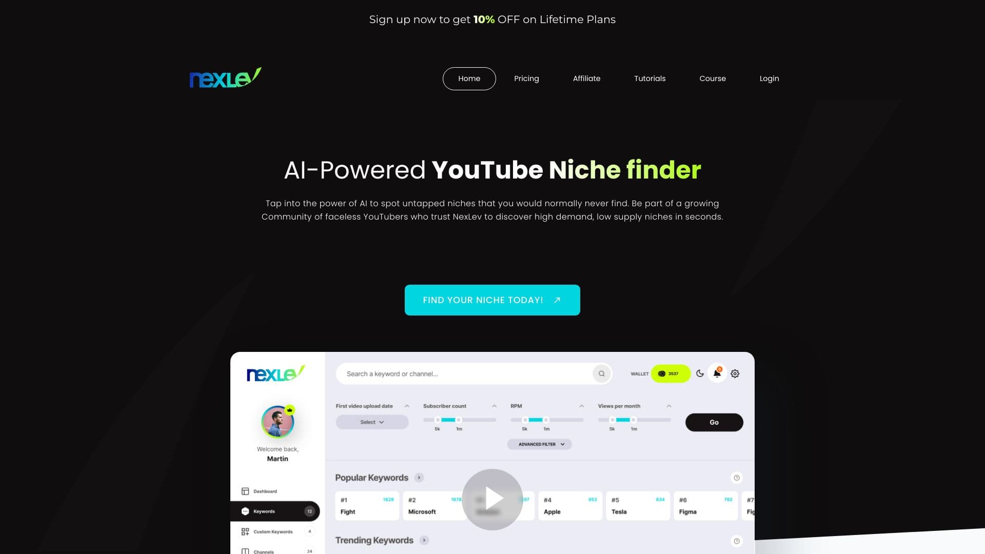Nexlev - Ai-powered Youtube Niche Finder