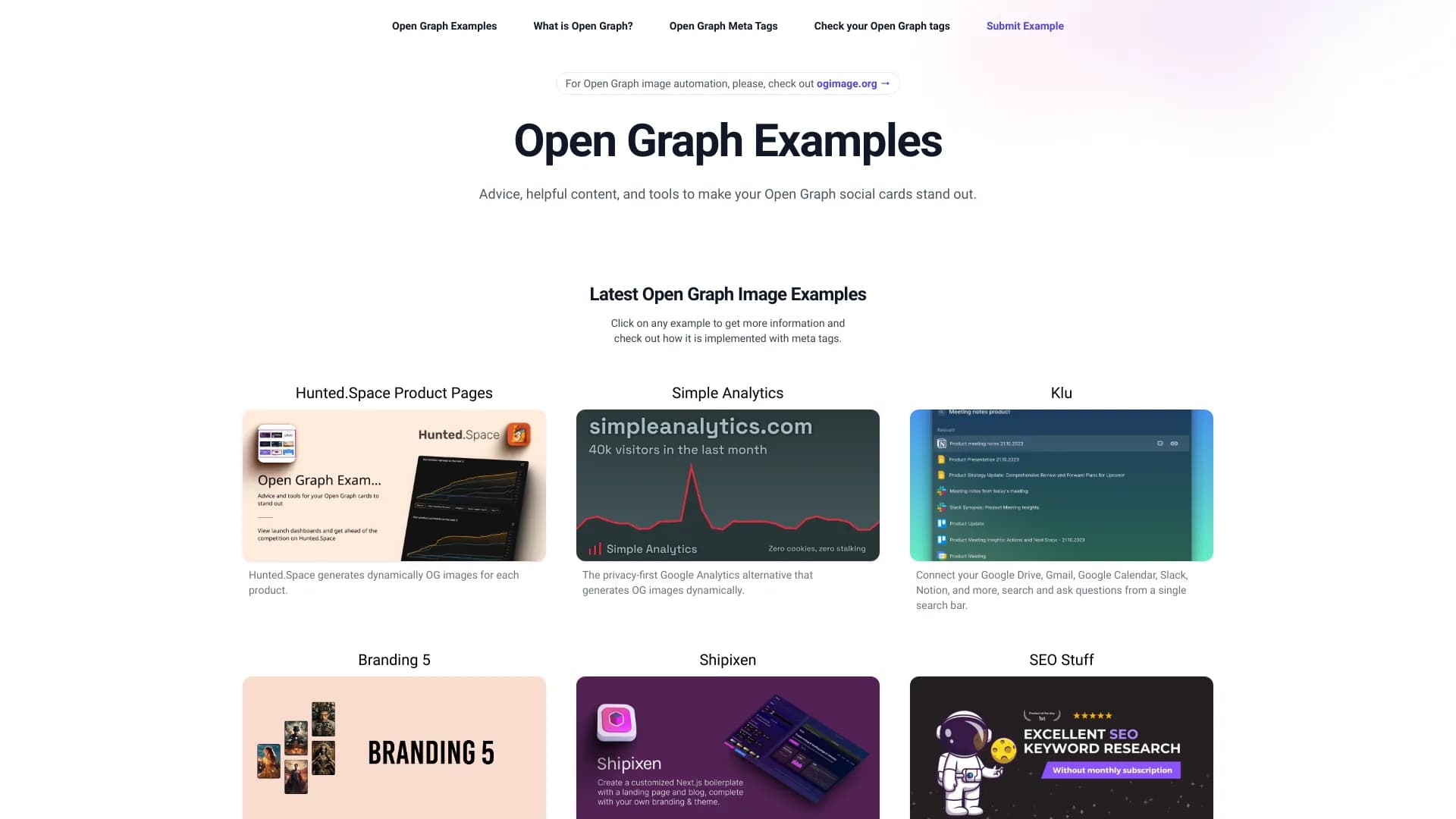 Exemplos de Open Graph