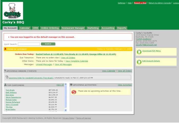 Restaurant Catering System