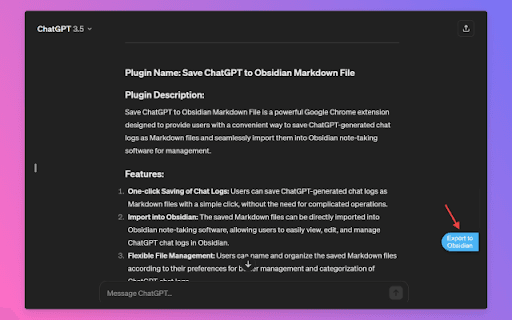 Guardar ChatGPT en archivo markdown de Obsidian