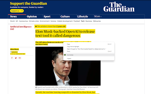 Extension Chrome Summarize