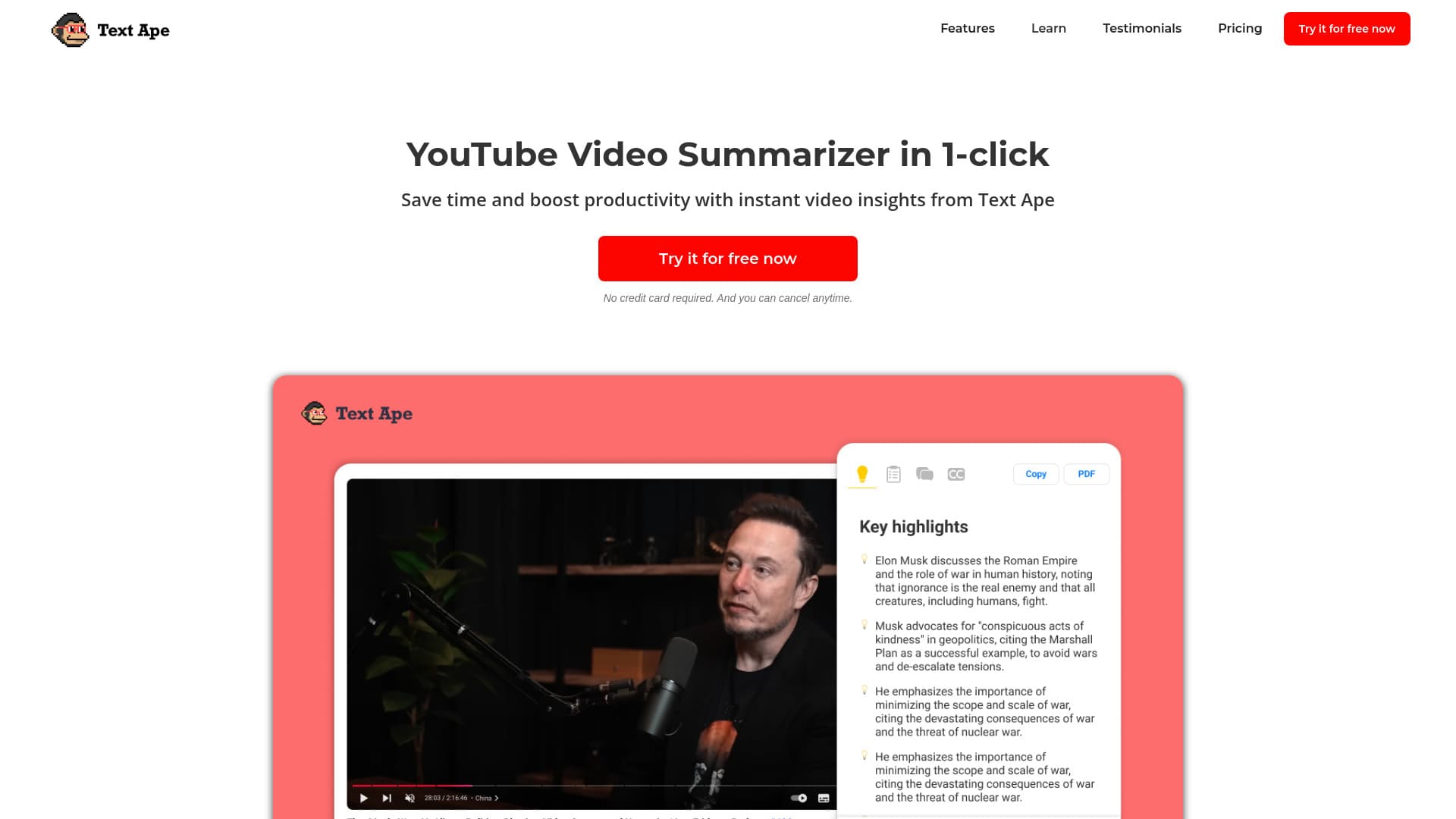 Text Ape | Youtube Summarizer