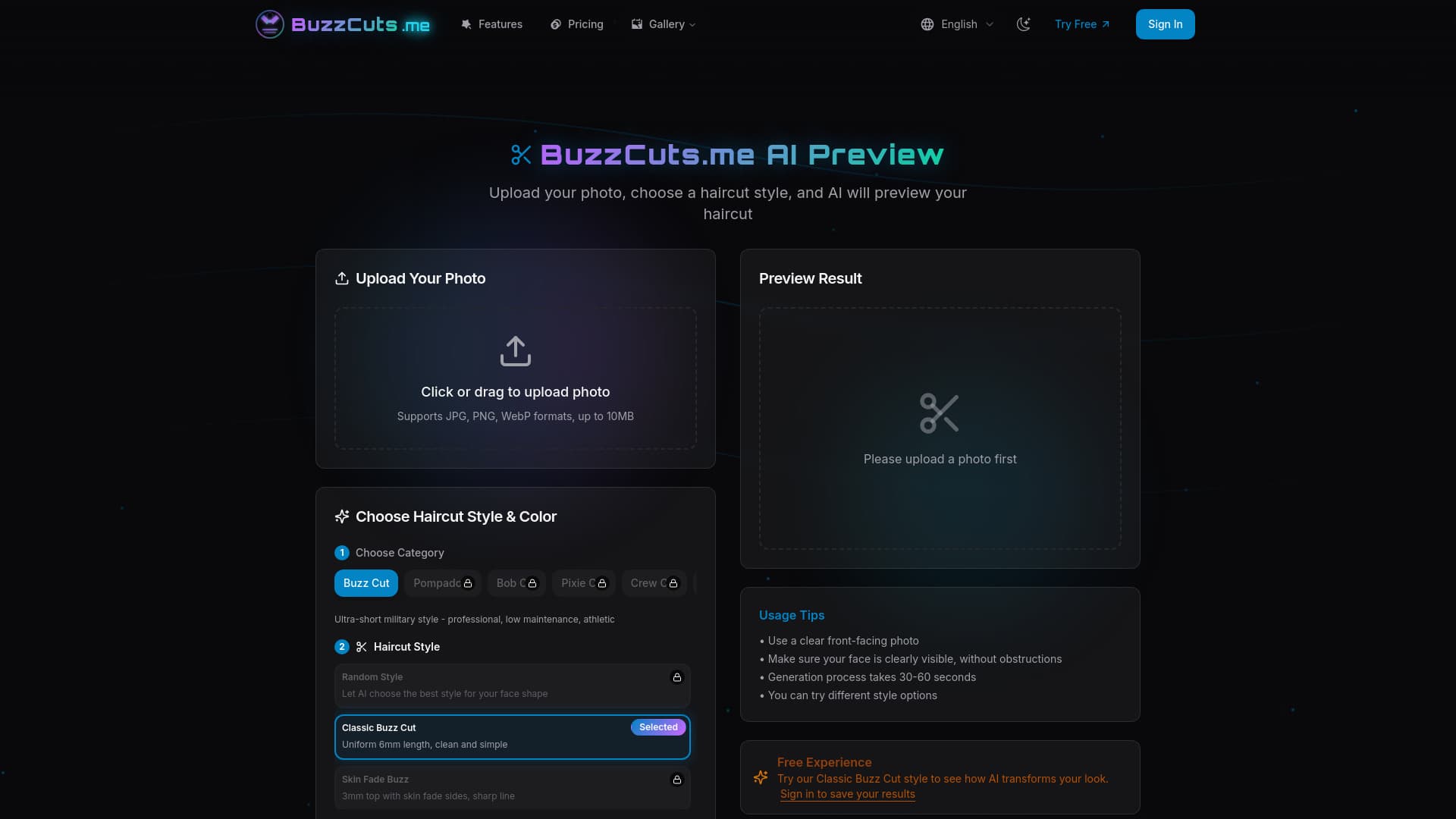 Buzzcuts.me Free Forever Hair Style Generator
